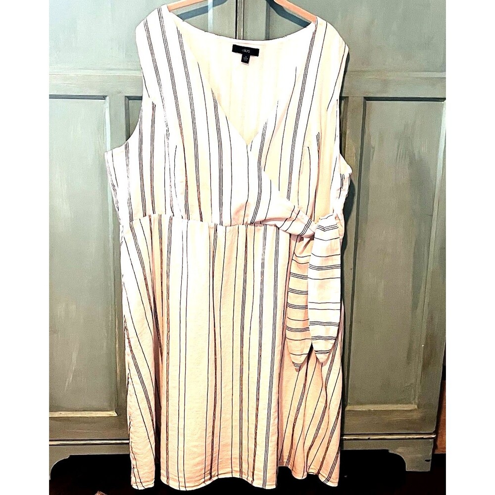 Ellos Women’s Mock Wrap Dress Side Tie & Zipper Linen Blend V-neck Plus Size 26